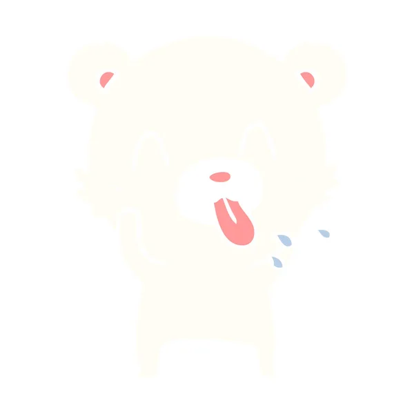 Rude Flat Color Style Cartoon Polar Bear Sticking Out Tongue — Stock Vector