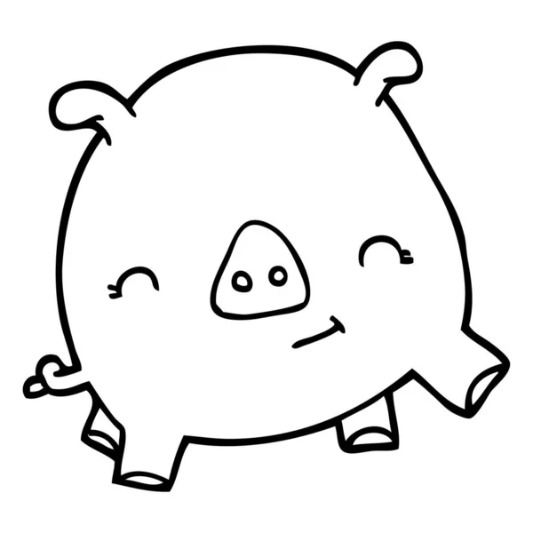 Linienzeichnung Cartoon Glückliches Schwein — Stockvektor