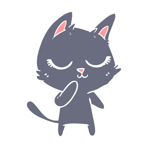 Calm Flat Color Style Cartoon Cat — Stock Vector