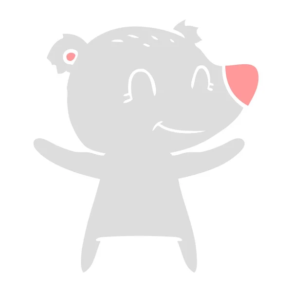 Smiling Bear Flat Color Style Cartoon — Stock Vector