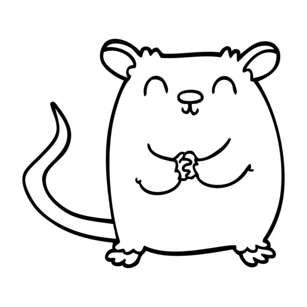 Línea Dibujo Dibujos Animados Ratón Feliz — Vector de stock