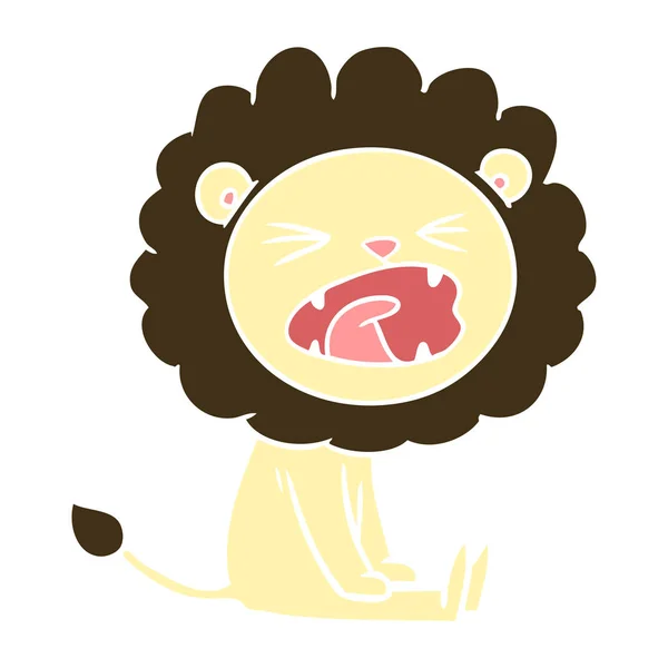 フラット カラー スタイル漫画怒っているライオン — ストックベクタ