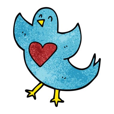 Doodle kuş kalbi olan çizgi film