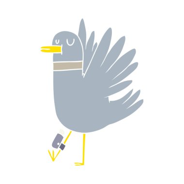 ahşap güvercin çırparak düz renk stil çizgi film