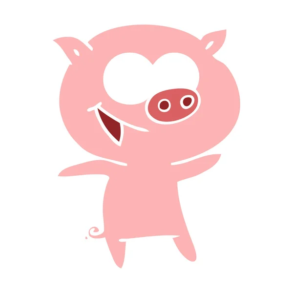 Cheerful Pig Flat Color Style Cartoon — Stock Vector