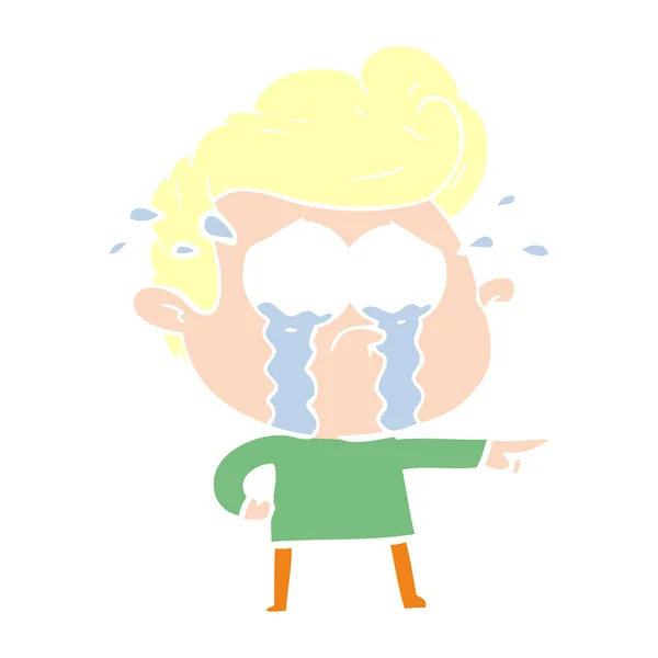 Flat Color Style Cartoon Crying Man — Stock Vector