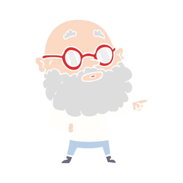 Dessin Animé Style Plat Homme Curieux Avec Barbe Lunettes — Image vectorielle