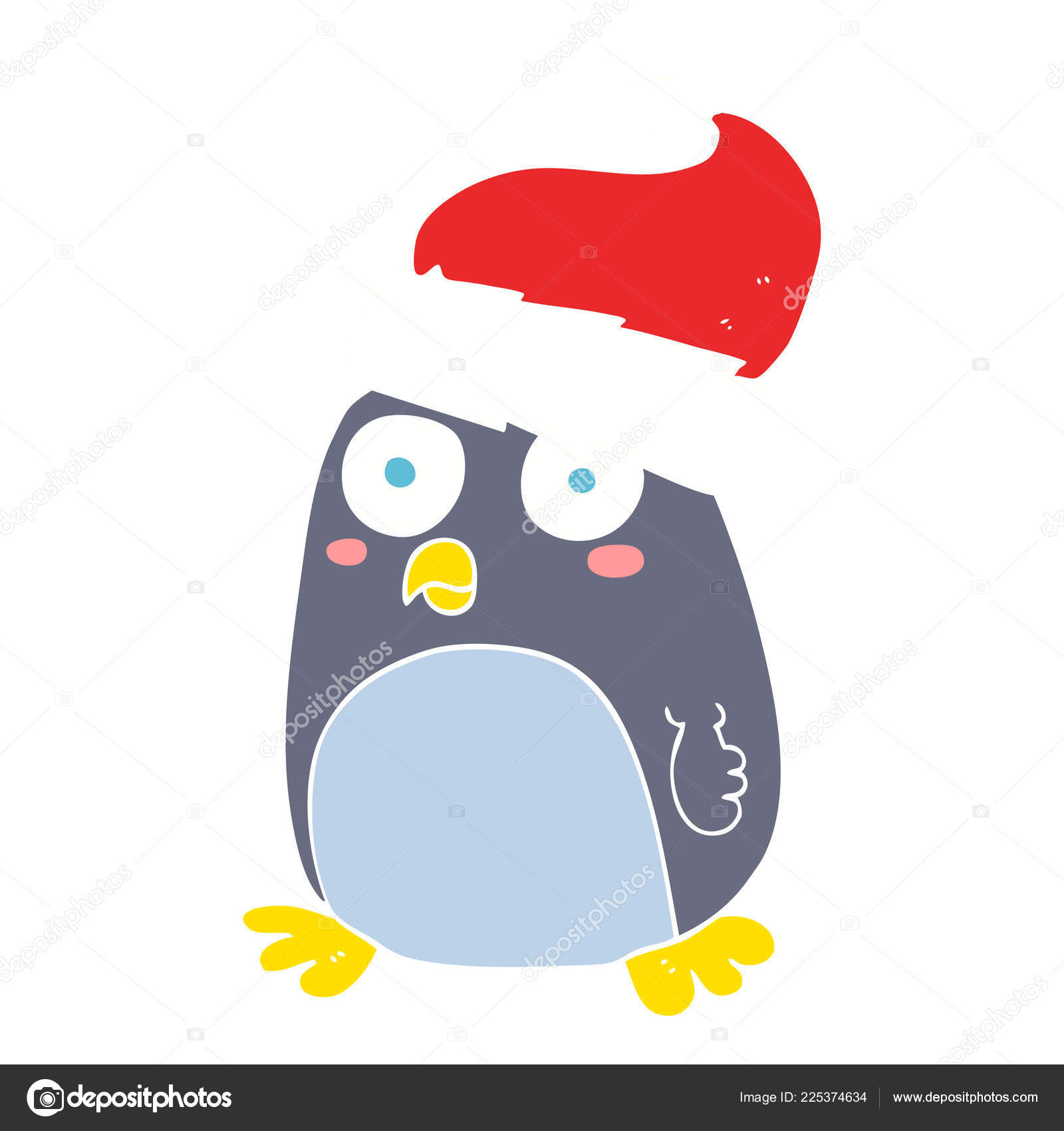 Illustration Couleur Plate Pingouin Dans Chapeau Noel Image Vectorielle Lineartestpilot C 225374634