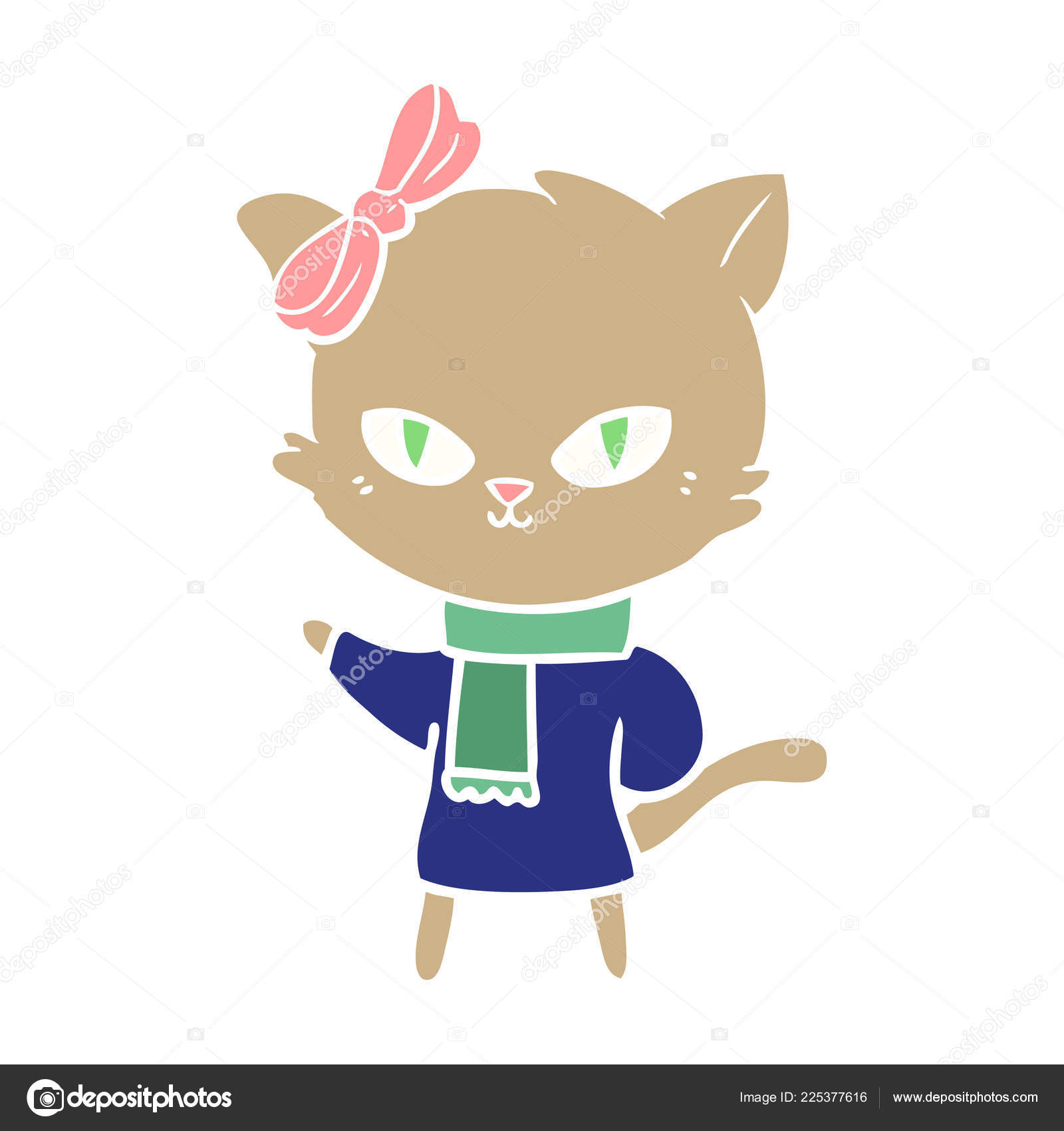 Mignon Chat Dessin Anime Style Plat Couleur Vetements Hiver Image Vectorielle Lineartestpilot C 225377616