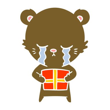 ağlayan düz renk tarzı çizgi film ayı ile hediye