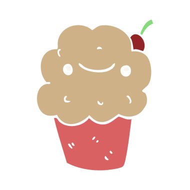 düz renk tarzı çizgi film cupcake 