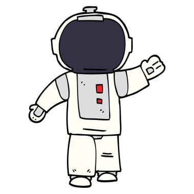 çizgi film doodle yürüyen astronot