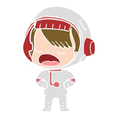 düz renk tarzı çizgi film konuşan astronot