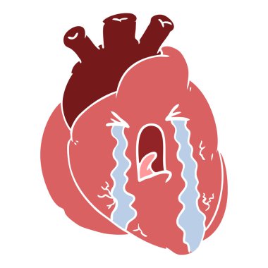 düz renk tarzı çizgi film kalp ağlıyor