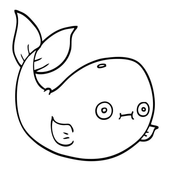 Linha Desenho Desenhos Animados Baleia Marinha — Vetor de Stock
