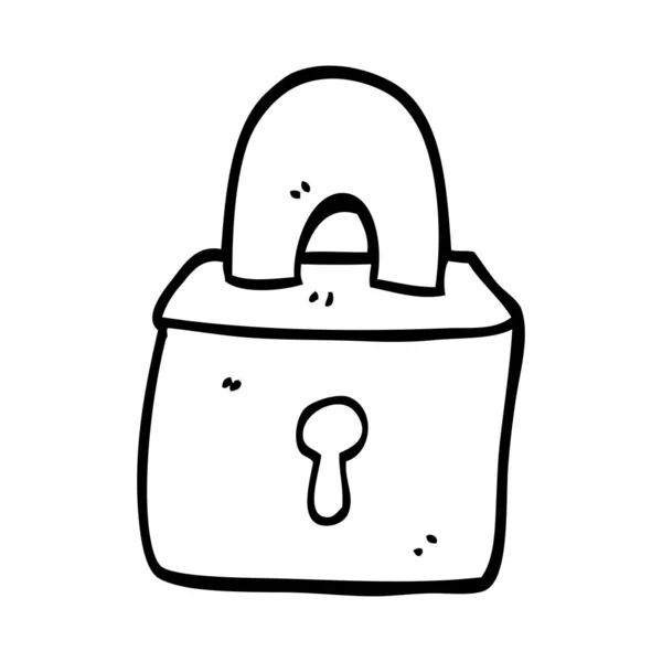 Line Drawing Cartoon Locked Padlock — Stock Vector