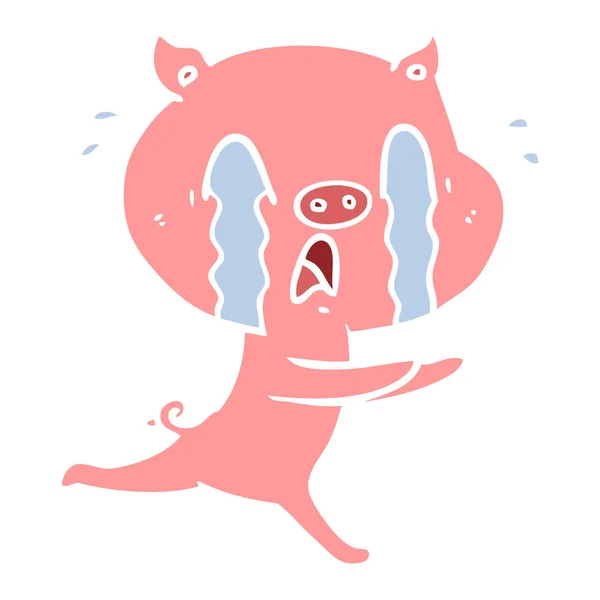 泣いている豚フラット色のスタイルの漫画 — ストックベクタ