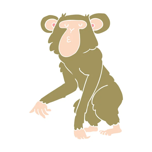 Flat Color Style Cartoon Chimpanzee — Stock Vector