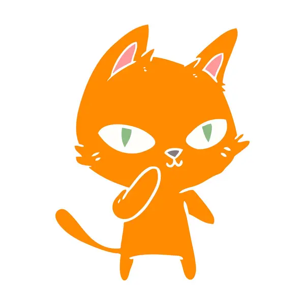 Platt Färg Stil Tecknad Katt Stirrar — Stock vektor