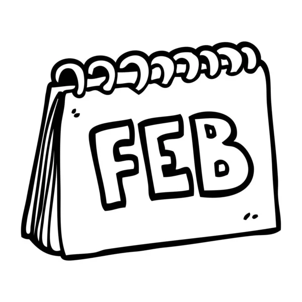 Lijntekening Cartoon Agenda Met Maand Februari — Stockvector