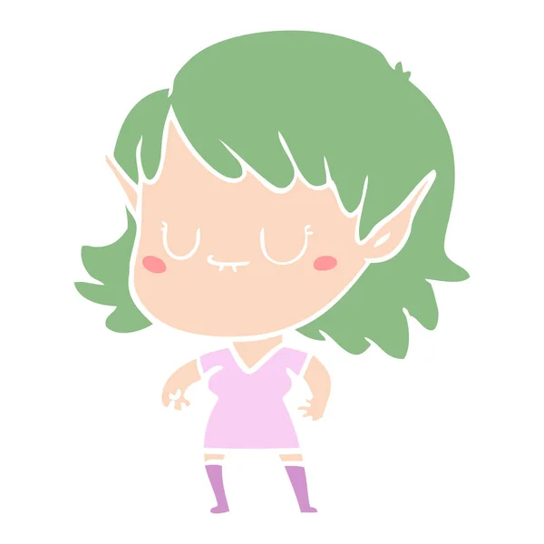 Happy Flat Color Style Cartoon Elf Girl — Stock Vector