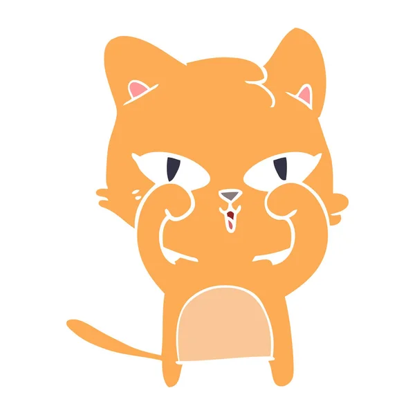 Plano Color Estilo Dibujos Animados Gato Frotando Ojos — Vector de stock