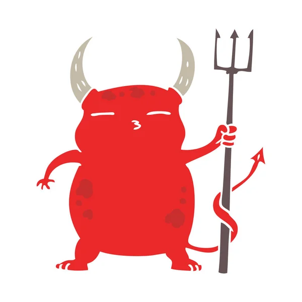 Colore Piatto Stile Cartone Animato Piccolo Diavolo — Vettoriale Stock