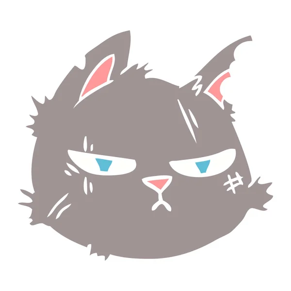 Platt Färg Stil Tecknad Tuff Katt Ansikte — Stock vektor