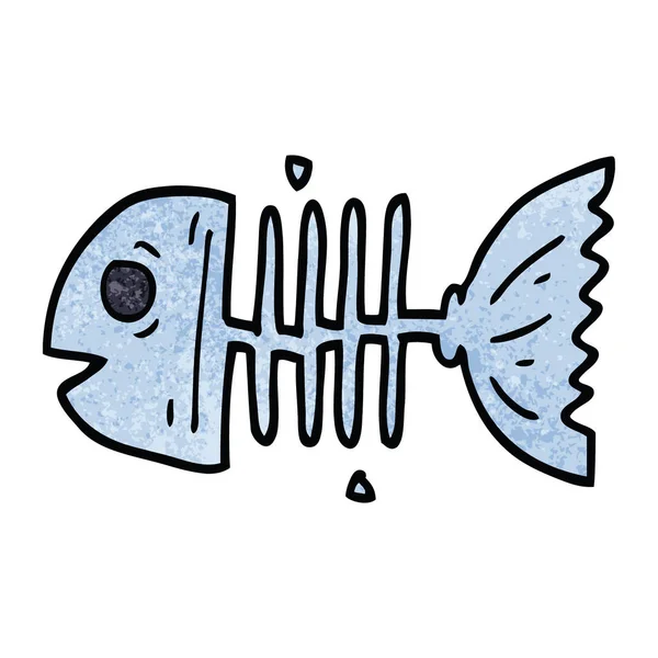 Dibujos Animados Garabatos Huesos Pescado — Vector de stock