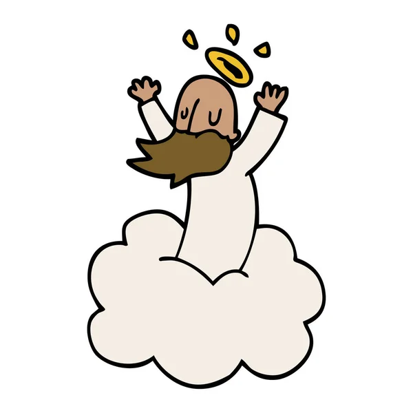 Doodle Θεός Στο Σύννεφο Κινούμενα Σχέδια — Διανυσματικό Αρχείο
