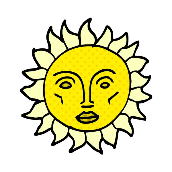 Dibujos Animados Garabato Tradicional Cara Sol — Vector de stock