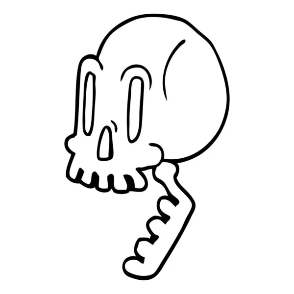 Line Drawing Cartoon Green Skull — Stock Vector