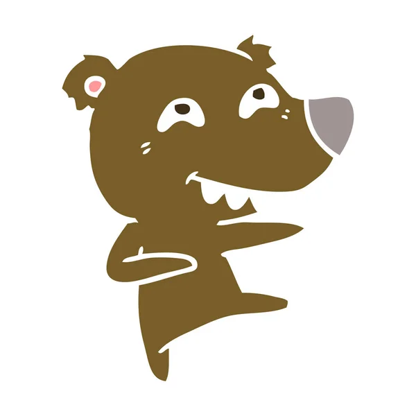 Urso Desenho Animado Estilo Cor Plana Mostrando Dentes Enquanto Dança — Vetor de Stock