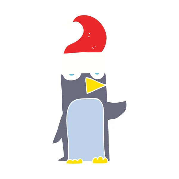 Illustration Couleur Plate Pingouin Dans Chapeau Noël — Image vectorielle