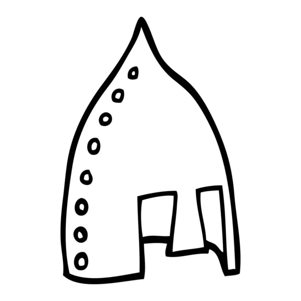 Línea Dibujo Dibujos Animados Casco Vikingo — Vector de stock