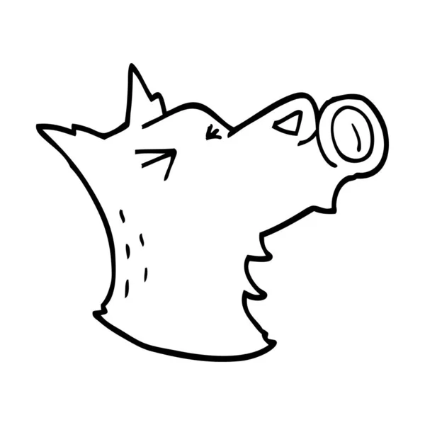 Line Drawing Cartoon Howling Wolf — Stock Vector