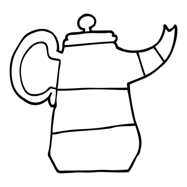 Linienzeichnung Cartoon Alter Wasserkocher — Stockvektor