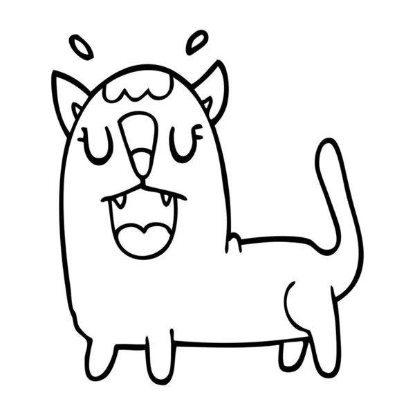 Line Drawing Cartoon Funny Cat — Stock Vector