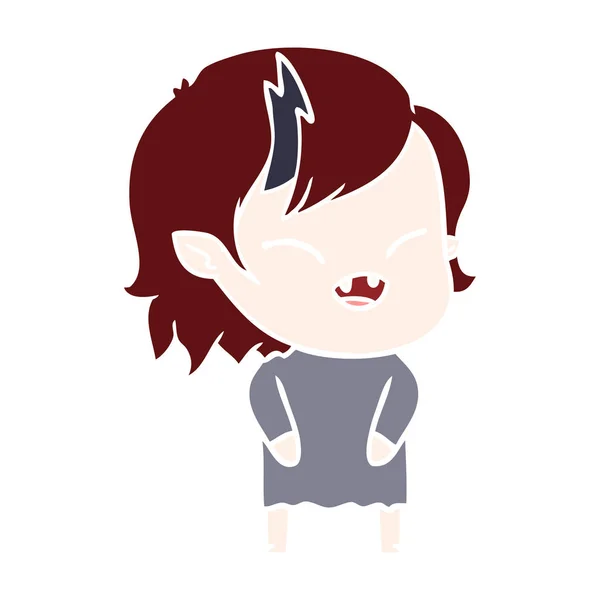 Plano Color Estilo Dibujos Animados Riendo Vampiro Chica — Vector de stock