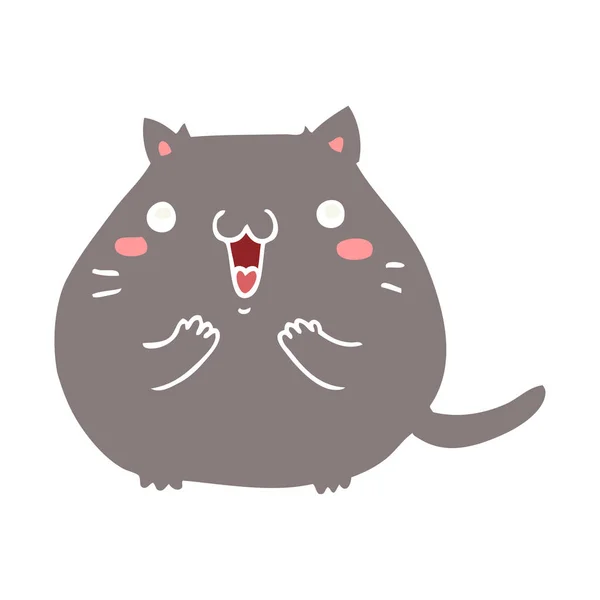 Happy Flat Color Style Cartoon Cat — Stock Vector