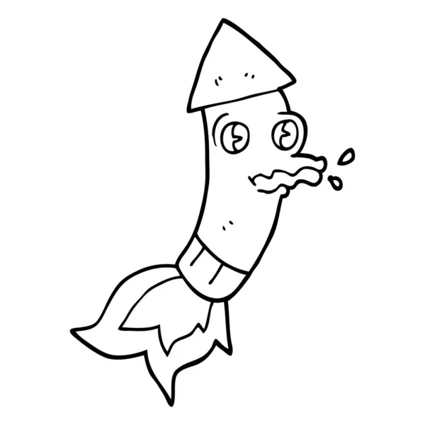 Línea Dibujo Dibujos Animados Cohete — Vector de stock