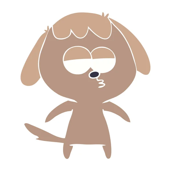Flat Color Style Cartoon Bored Dog — Stock Vector