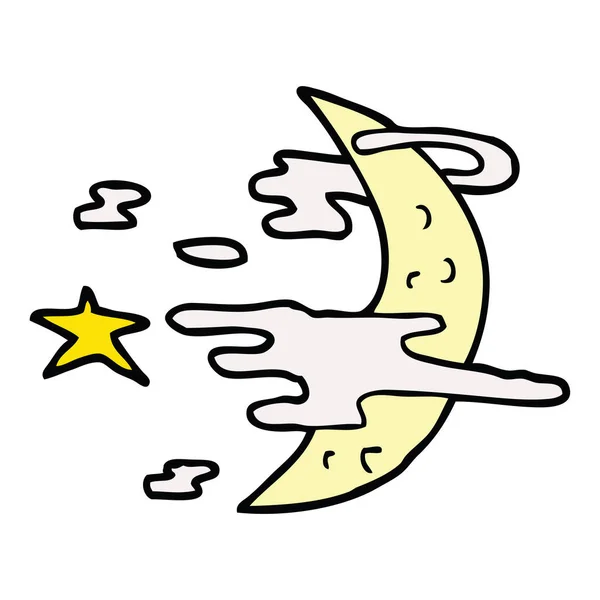 Desenho Animado Doodle Lua Assustadora Nuvens — Vetor de Stock