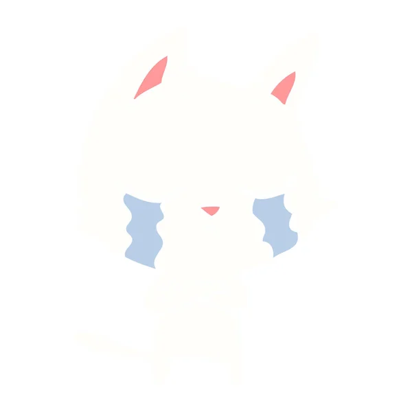 Plačící Plochý Barevný Styl Kreslená Kočka — Stockový vektor