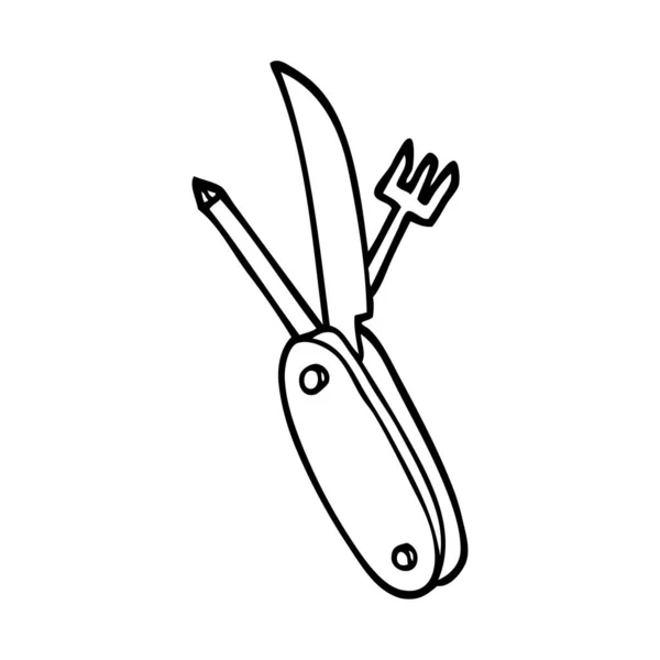 Línea Dibujo Dibujos Animados Pluma Cuchillo — Vector de stock