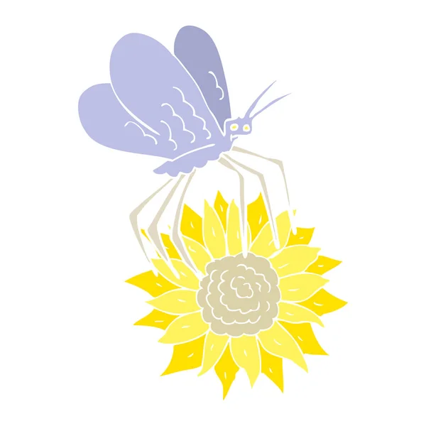 Ilustración Color Plano Mariposa Flor — Archivo Imágenes Vectoriales