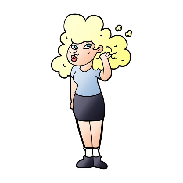 Cartoon Doodle Dívka Hraje Vlasy — Stockový vektor