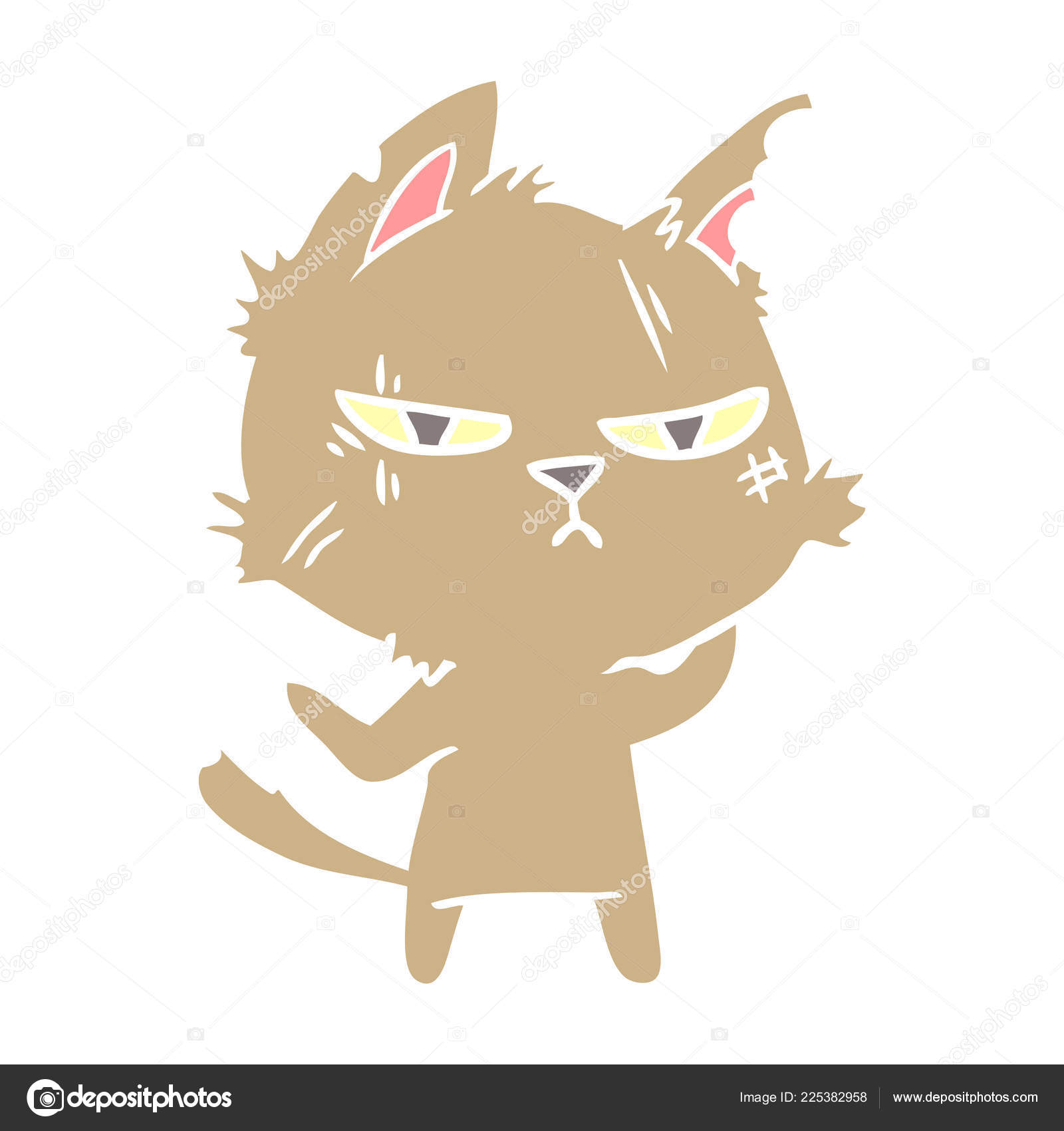 Dur Style Plat Couleur Dessin Anime Chat Image Vectorielle Par Lineartestpilot C Illustration