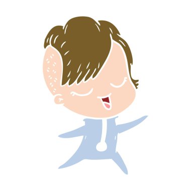 mutlu düz renk tarzı çizgi film kız onesie