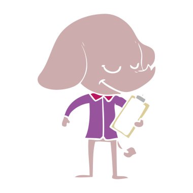 düz renk stil çizgi film fil Pano ile gülümseyen